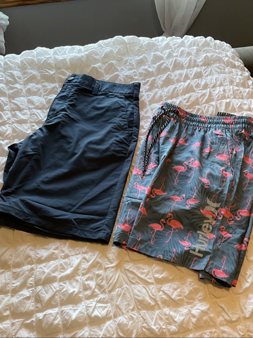Hurley Men's Gray Swim Shorts with Pink Flamingo Print